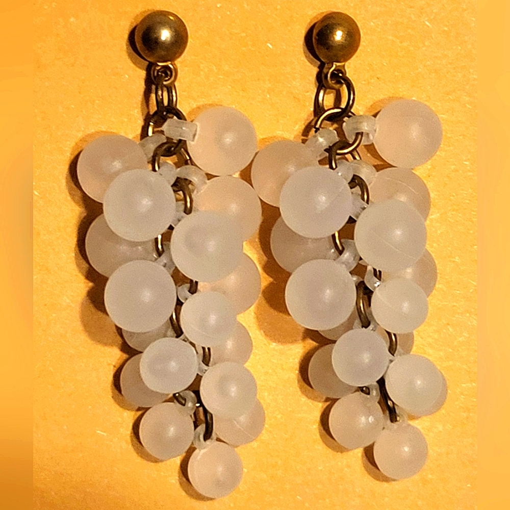 Vintage White Cluster Goldtone Earrings